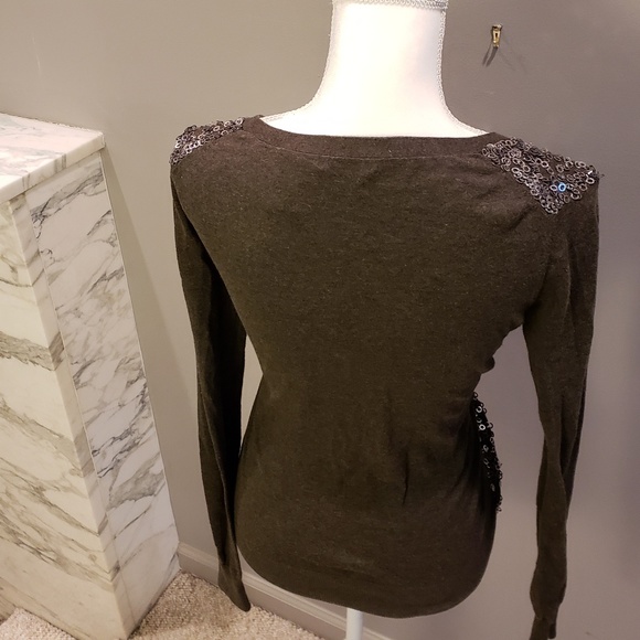 MODA INTERNATIONAL Olive Green Sequin Sparkly Cardigan - Picture 2 of 5